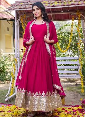 Pink designer fox georgette sequins embroidered work readymade suit 1