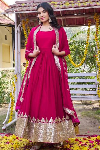 Pink designer fox georgette sequins embroidered work readymade suit