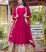 Pink designer fox georgette sequins embroidered work readymade suit