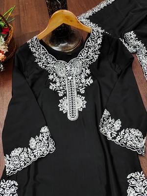 Black designer natural crepe sequins embroidered work readymade suit 4
