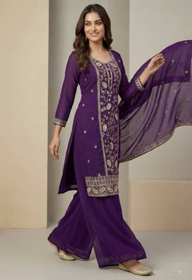 Purple designer fox georgette sequins embroidered work readymade suit 2