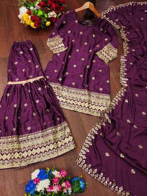 Wine designer chinon sequins embroidered work readymade suit 3