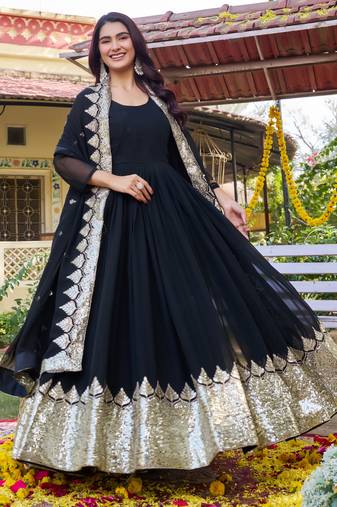 Black designer fox georgette sequins embroidered work readymade suit