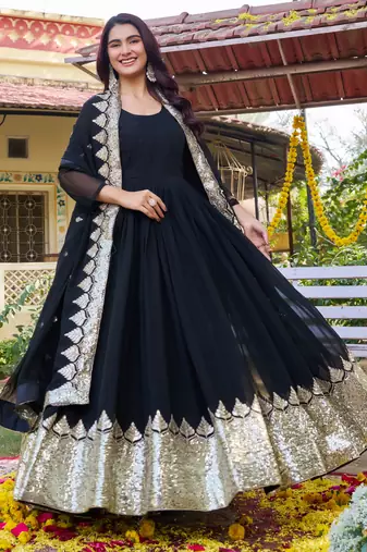 Black designer fox georgette sequins embroidered work readymade suit