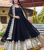Black designer fox georgette sequins embroidered work readymade suit