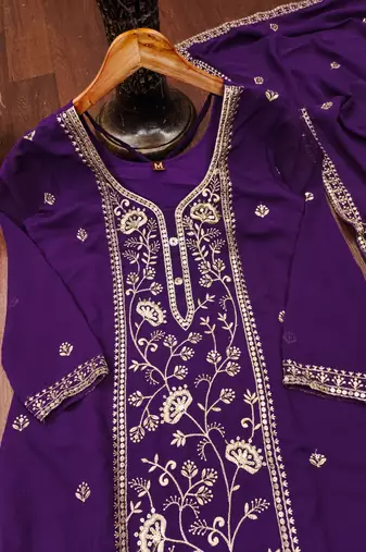 Purple designer fox georgette sequins embroidered work readymade suit