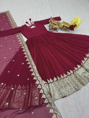 Pink designer fox georgette sequins embroidered work readymade suit 4