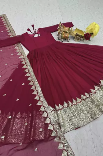 Pink designer fox georgette sequins embroidered work readymade suit