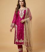 Rani pink designer pure jimmy choo silk sequins embroidered work readymade suit