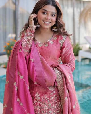 Pink designer fendi crush silk sequins embroidered work readymade suit 2