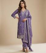 Lavender designer chinon sequins embroidered work readymade suit