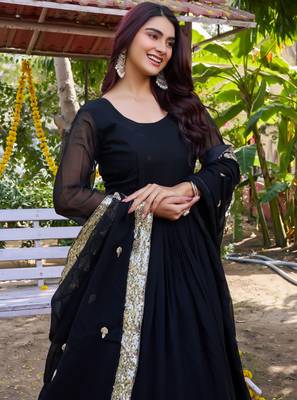 Black designer fox georgette sequins embroidered work readymade suit 3