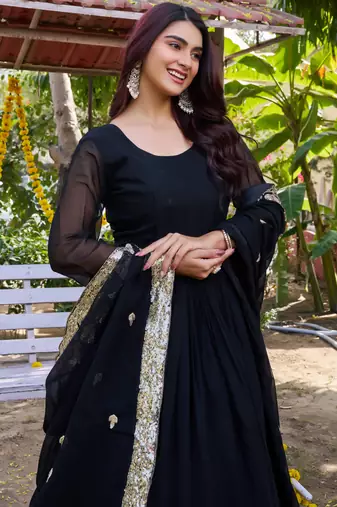 Black designer fox georgette sequins embroidered work readymade suit