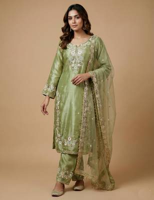 Pista designer pure jimmy choo silk sequins embroidered work readymade suit 1