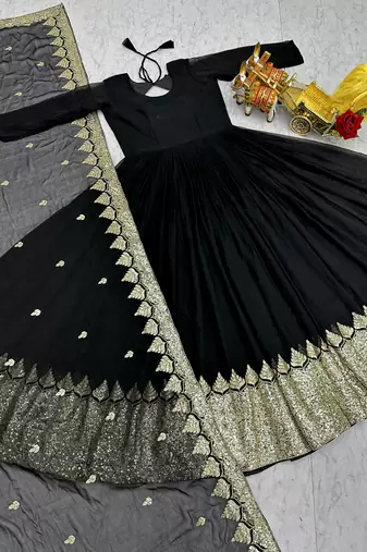 Black designer fox georgette sequins embroidered work readymade suit