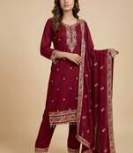 Pink designer blooming vichitra silk sequins embroidered work readymade suit