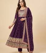 Wine designer fox georgette sequins embroidered work readymade suit