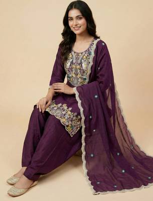 Wine designer chinon sequins embroidered work readymade suit 2