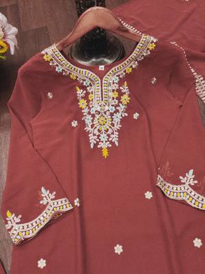 Maroon designer fox georgette sequins embroidered work readymade suit 4