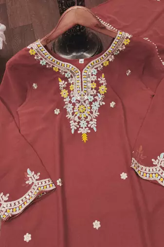 Maroon designer fox georgette sequins embroidered work readymade suit