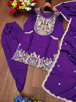 Purple designer chinon sequins embroidered work readymade suit 3