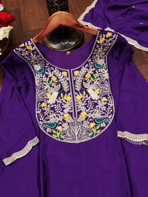 Purple designer chinon sequins embroidered work readymade suit 4