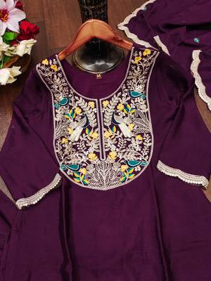 Wine designer chinon sequins embroidered work readymade suit 4
