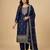 Navy blue designer chinon sequins embroidered work readymade suit
