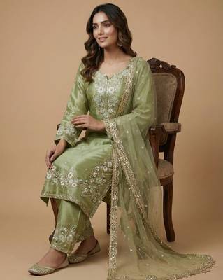 Pista designer pure jimmy choo silk sequins embroidered work readymade suit 2