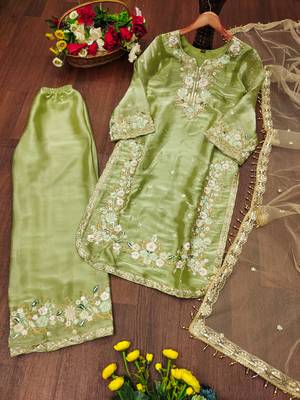 Pista designer pure jimmy choo silk sequins embroidered work readymade suit 3