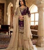 Wine designer heavy gmy silk sequins embroidered work readymade suit
