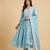 Sky blue designer chinon embroidered work readymade suit
