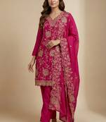 Pink designer chinon sequins embroidered work readymade suit