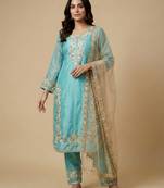 Sky blue designer pure jimmy choo silk sequins embroidered work readymade suit