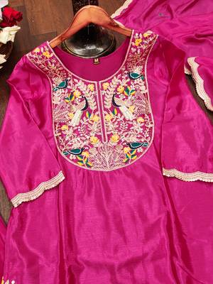Rani pink designer chinon sequins embroidered work readymade suit 4