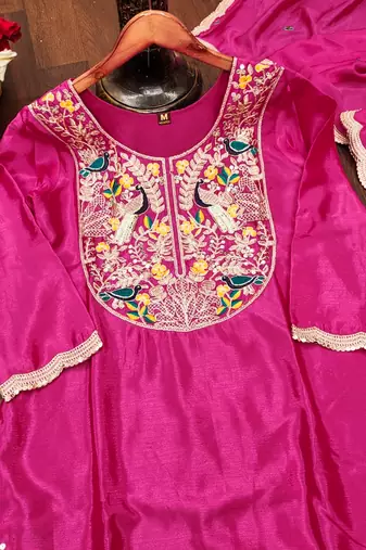 Rani pink designer chinon sequins embroidered work readymade suit