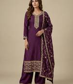 Wine designer chinon sequins embroidered work readymade suit