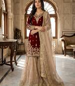 Maroon designer heavy gmy silk sequins embroidered work readymade suit