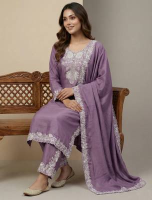 Lavender designer natural crepe sequins embroidered work readymade suit 2