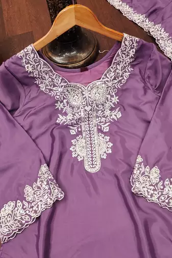 Lavender designer natural crepe sequins embroidered work readymade suit