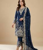Blue designer fox georgette sequins embroidered work readymade suit