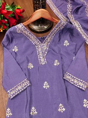 Lavender designer chinon sequins embroidered work readymade suit 4