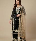 Black designer pure jimmy choo silk sequins embroidered work readymade suit
