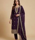 Wine designer fox georgette sequins embroidered work readymade suit