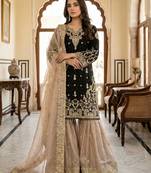 Black designer heavy gmy silk sequins embroidered work readymade suit