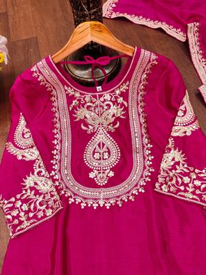 Pink designer chinon sequins embroidered work readymade suit 4