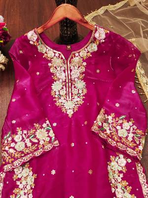 Rani pink designer pure jimmy choo silk sequins embroidered work readymade suit 4