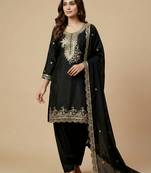 Black designer chinon sequins embroidered work readymade suit