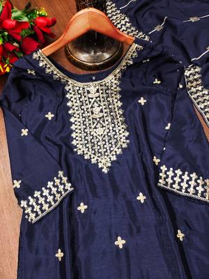 Navy blue designer chinon sequins embroidered work readymade suit 4