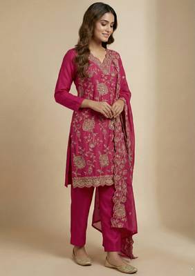 Pink designer chinon sequins embroidered work readymade suit 2